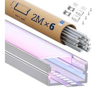 HOOLED Lot de 6 profilés LED en aluminium en forme de U pour bandes LED/bandes LED - Dimensions : 19,3 mm x 9,8 mm - Profilé LED pour montage en saillie ou encastré - 2 m