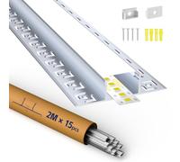 HOOLED Profilé Alu pour Ruban LED 15 x 2m, Profilé LED Encastrable Tailles 24,4mm (ailettes 61,8mm) x 12,5mm, Largeur intérieure du profilé 20,2 mm, Avec couvercle opaque mat en PC