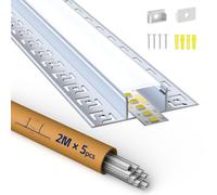 HOOLED Profile alu pour Ruban LED 2 m x 5 pièces 10 m, Avec couvercle en PC mat et opaque Profilés LED L 24,4 mm (ailes 61,8 mm) x H 12,5 mm Prend en charge les Bandes d'une largeur max 20 mm