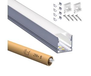 HOOLED Profile Alu pour Ruban LED 2 m x 5 pièces 10 m U-forme Profilé LED Taille 20 mm x 20 mm Compact Finition Professionnelle avec Blanc Laiteux Couvercle Largeur Maximale 14.9 mm