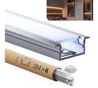 HOOLED Profilé LED Encastrable 2m x 6, Profilé Aluminium LED U Forme avec Diffuseur Laiteux, Kit Installation Profil Aluminium pour Ruban 15mm, avec embouts et clips métalliques