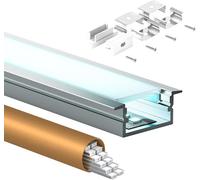 HOOLED Profilé LED encastrable en aluminium, profilé en U avec diffuseur laiteux, kit d'installation en aluminium pour bandes LED de 15 mm, avec couvercles de protection et clips métalliques.
