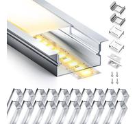 HOOLED Profilé led pour bandes LED 6 pièces x 2 m tol 12 m - avec couvercle mat - Profile LED Dimensions 26,7 x 10 mm - Convient à toutes les bandes LED jusqu'à 16,7mm SP23