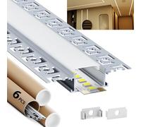 HOOLED Profilés LED pour Bandes 2 m x 6 pièces, Profile alu pour ruban led avec couvercle PC mat, Tailles W28 mm (ailettes 64,2 mm) x H10 mm, Prend en charge la largeur maximale de la Bande 20,2 mm