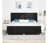 Hoopleep Lit à sommier tapissier moderne avec matelas, rembourrage en tissu noir, 200 x 200 cm, lit king size, tête de lit réglable, pieds dorés, confort moyennement ferme pour chambre à coucher