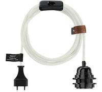 Hoopzi Bala Lampe Baladeuse Déco à Suspendre Attacher Enrouler | Fil Électrique en Lin 4,5 mètres, Douille E27, Prise et Interrupteur, Suspension Luminaire, Couleur Blanc/Noir