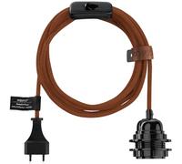 Hoopzi Bala Lampe Baladeuse Déco à Suspendre Attacher Enrouler | Fil Électrique en Lin 4,5 mètres, Douille E27, Prise et Interrupteur, Suspension Luminaire, Couleur Brique