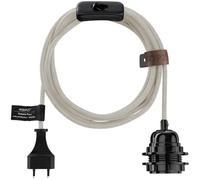Hoopzi Bala Lampe Baladeuse Déco à Suspendre Attacher Enrouler | Fil Électrique en Lin 4,5 mètres, Douille E27, Prise et Interrupteur, Suspension Luminaire, Couleur Naturel/Noir