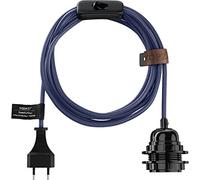 Hoopzi Bala Lampe Baladeuse Déco à Suspendre Attacher Enrouler | Fil Électrique en Tissu 4,5 mètres, Douille E27, Prise et Interrupteur, Suspension Luminaire, Couleur Bleu Marine
