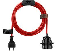 Hoopzi Bala Lampe Baladeuse Déco à Suspendre Attacher Enrouler | Fil Électrique en Tissu 4,5 mètres, Douille E27, Prise et Interrupteur, Suspension Luminaire, Couleur Rouge