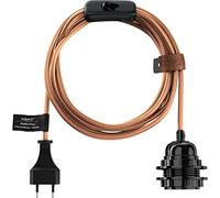 Hoopzi Bala Lampe Baladeuse Déco à Suspendre Attacher Enrouler | Fil Électrique en Tissu 4,5 mètres, Douille E27, Prise et Interrupteur, Suspension Luminaire, Couleur Cuivre