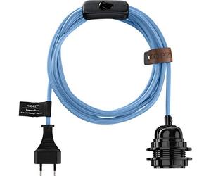 Hoopzi Bala Lampe Baladeuse Déco à Suspendre Attacher Enrouler | Fil Électrique en Tissu 4,5 mètres, Douille E27, Prise et Interrupteur, Suspension Luminaire, Couleur Bleu Ciel