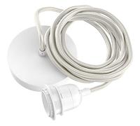 Hoopzi - Câble Suspension Luminaire Blanc Shine - Fil Electrique en Tissu 2,5m - 1 x Ampoule Douille E27 - Pour Salon, Cuisine, Chambre - Modèle Hang 1