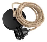 Hoopzi - Câble Suspension Luminaire Corde et Noir - Fil Electrique en Tissu 2,5m - 1 x Ampoule Douille E27 - Pour Salon, Cuisine, Chambre - Modèle Hang 1