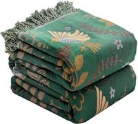 Hoordry Couverture Boho en Coton 203x229 cm, Couverture Légère et Confortable pour Canapé, Lit, Grande Couverture avec Tasses pour 2 Places, Couverture pour Décoration de la Maison, Couvre-lit, Voyage