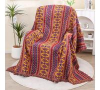 HOORDRY Couverture de canapé Noël, Housse de canapé Boho pour 1 place avec pompon, Housse de canapé Style ethnique Double face en coton, Housse de fauteuil, Peut être utilisée comme couverture de