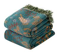 HOORDRY Plaid bohémien double face 230×250 cm (90×98 pouces) en coton pour canapé, grand plaid de 2 ou 3 places, couvre-lit jacquard tissé, plaid décoratif tricoté avec glands, vert/blanc