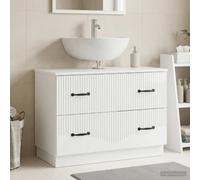 HOORN Meuble de lavabo en bois blanc brillant 82 x 41 x 56 cm | Matériau en bois, résistant à l'humidité, compartiment de rangement en plusieurs parties, fixation murale, profil fin
