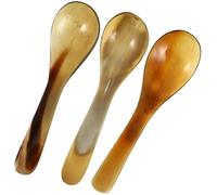 HOOTNEE Cuillère à gâteau réutilisable en corne naturelle 14 cm 3 pièces, cuillères de cuisine élégantes pour desserts et sauces à usage domestique