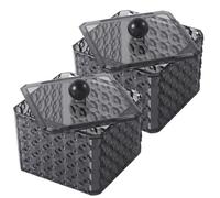 HOOWIFFY Boîte de Rangement Maquillage Acrylique Translucide Noire Lot de 2 Couvercle Hermétique, Organiseur Compact pour Accessoires de Salle de Bain et Cosmétiques, Distributeur Pratique
