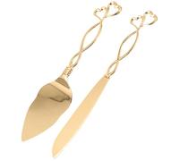 HOOWIFFY Ensemble en Alliage de Zinc, Coupe et Prise en Main Confortable 2 Pièces Couteau et Serveur à Gâteau Doré pour Fêtes et Événements Spéciaux