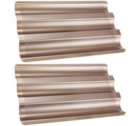 HOOWIFFY Moule Acier Carbone 2 Pièces Revêtement Antiadhésif, Plaque de Cuisson Perforée à 3 Compartiments pour Cuisson de Baguettes Four