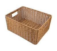 HOOWIFFY Panier de Rangement Design Rustique Simple Imitation Rotin Grosse Capacité Poignées Doubles en Plastique Pp et Fer pour Bureau, Jouets ou Vêtements