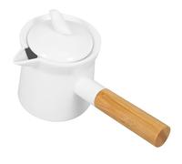 HOOWIFFY Pot à Lait Compatible Lave-vaisselle Blanc en Céramique 350 Ml Manche en Bois Ergonomique pour Chauffer le Beurre Accessoire Cuisine
