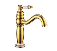 HOOWIFFY Robinet de Lavabo en Laiton Doré Poignée Unique, Mélangeur D'eau Chaude et Froide, Design Vintage, Monotrou, pour Salle de Bain