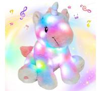 Hopearl Licorne Colorée Musicale Peluche Lumineuse LED Qui Chante Volume Réglable, Veilleuse Animée Apaisante - Cadeau Anniversaire Filles, Arc-en-Ciel, 30cm