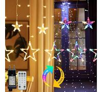 Hopelit Guirlande lumineuse Ramadan - 2,3 m - 12 étoiles - 138 LED à intensité variable - Changement de couleur - 11 modes avec prise, télécommande, minuteur - Pour décoration de table Ramadan
