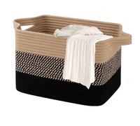 Hopelit Panier de rangement, panier de rangement pour enfants avec poignées, grand panier de rangement pliable tressé en corde de coton pour salle de bain, chambre d'enfant (60x40 cm, brun+noir)