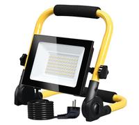 Hopelit Projecteur de chantier LED 50 W blanc chaud, projecteur de chantier, lampe de travail LED avec prise et support antidérapant, lampe de chantier, étanche IP66, pour garage, chantier, etc.