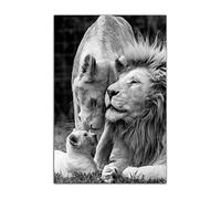 HOPNRU Lionne et Cub Lion Wall Art Image Afrique Noir et Blanc Animal Lion Affiche Impression Toile Peinture pour Salon Bureau Salle De Bains Décor (30x45cm-Sans Cadre)