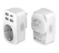 Hoppac Adaptateur Prise Americaine,5 en 1 Prise Americaine Adaptateur Francais,3 USB