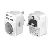 Hoppac Adaptateur Prise Anglaise Type G 5 en 1 avec 3 USB-A et 1 USB-C | Prise CA et quatre ports USB, pour Royaume-Uni, Irlande et voyages, charge 5 appareils, ne convertit pas la tension