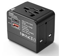 Hoppac Adaptateur Prise Universelle, Adaptateur Universel de Voyage avec 1 USB A et 1 USB C, Adaptateur Universel France vers USA UK Canada Japon Australie Thailande, Adaptateur Prise vers France