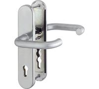 HOPPE 3898733 Poignée de sécurité Norme Paris DIN Distance 92 mm, acier inoxydable mat, plaque longue, cylindre profilé pour épaisseur de porte 77-82 mm, sans protection anti-traction, classe 3, 1