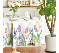 Horaldaily Nappe Ronde Printemps été 177,8 x 178,8 cm, Aquarelle de Pâques, Fleurs Sauvages, Tulipe, Lavande, Floraison Florale, Nappe de Table pour fête, Pique-Nique, dîner