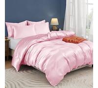 Horbaunal Parure de lit 5 pièces en Satin avec Attaches de Coin et Fermeture éclair pour Grand lit/lit Deux Places, Rose pâle, 1 Housse de Couette et 4 taies d'oreiller (sans Couette)