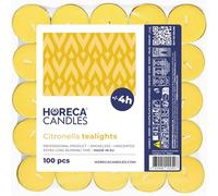 Horeca Candles - Bougies Chauffe-plat Citronnelle - Lot de 100 Bougies Parfumées - Durée de Combustion 4 Heures - Jaune - Pour l'Extérieur, Balcon, Pique-nique, Camping