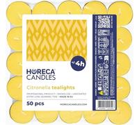 Horeca Candles - Bougies Chauffe-plat Citronnelle - Lot de 50 Bougies Parfumées - Durée de Combustion 4 Heures - Jaune - Pour l'Extérieur, Balcon, Pique-nique, Camping
