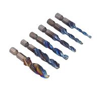 Horett Jeu de Tarauds Combinés à Tige Hexagonale, Tarauds à Cannelure Hélicoïdale, Outil de Taraudage Filetage 6 Pièces 3 en 1 Forets 3 en 1, élimination des Débris, Revêtement Ti avec (Couleur