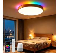 Horevo Plafonnier intelligent LED WiFi Light avec Télécommande,28W,30CM | Bois de Hêtre Naturel Compatible avec Alexa Google Home, RGB, Dimmable 3000K-6500K, pour le Salon de la Chambre