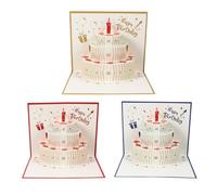 HORIALENCE Cartes D'anniversaire Pop-up 3d en Papier Blanc, Lot de 3 Pièces, Design Gâteau Créatif et Décoratif pour Occasions Spéciales
