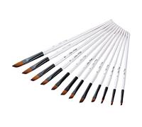 HORIALENCE Pinceaux en Nylon Blanc Contrôle et Réutilisables Set de 12 Manche en Bois pour Peinture à L'huile et Aquarelle pour Débutants et Artistes