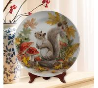 Horienteeon Assiettes décoratives en forme d'écureuil d'automne pour cuisine, salle à manger, armoire à vin, décoration d'intérieur, décoration murale, hôtel, café, rond, 27,6 cm
