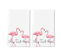 Horienteeon Ensemble personnalisé de 2 torchons de cuisine flamant rose, designez votre propre texte sur un côté, serviettes de famille personnalisées avec le nom de famille, cadeaux personnalisés