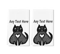 Horienteeon Lot de 2 torchons de cuisine chat noir personnalisés, concevez votre propre texte d'un côté, serviettes cadeaux personnalisées pour les amoureux des chats, cadeaux personnalisables
