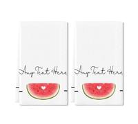 Horienteeon Lot de 2 torchons de cuisine personnalisés en pastèque, créez votre propre texte d'un côté, serviettes personnalisées pour nom de famille, cadeaux d'été personnalisables, torchons de bar